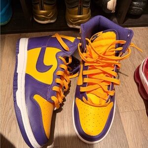 Nike Yellow and Purple High-Top Sneakers